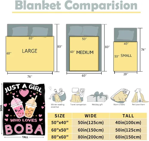 Vista 2 de Manta de té Boba de 40 x 50 pulgadas para niños, Just A Girl Who Loves Bubble Tea Fannel, manta de forro polar súper suave, manta de viaje