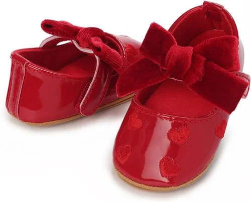 Vista 3 de COSANKIM Zapatos Mary Jane para bebé y niña, suela suave, con lazo, princesa, boda, antideslizantes, para bebé, para primera caminata, zapatos