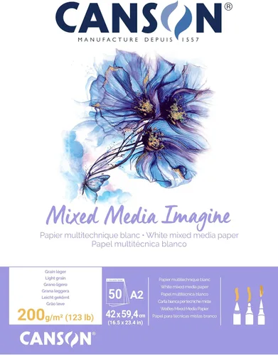 Vista 3 de Canson Imagine Mixed Media - Papel de 7.05 oz/m², color blanco natural, bloc A1, incluye 25 hojas