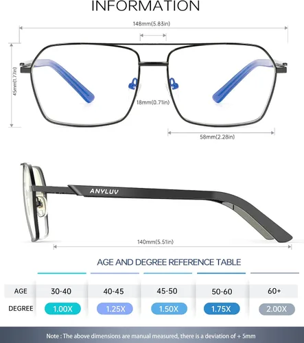 Vista 5 de ANYLUV Gafas de lectura para hombres y mujeres, bloqueo de luz azul, lentes de lectura premium para hombre, marco de Al-mg con bisagra de resorte