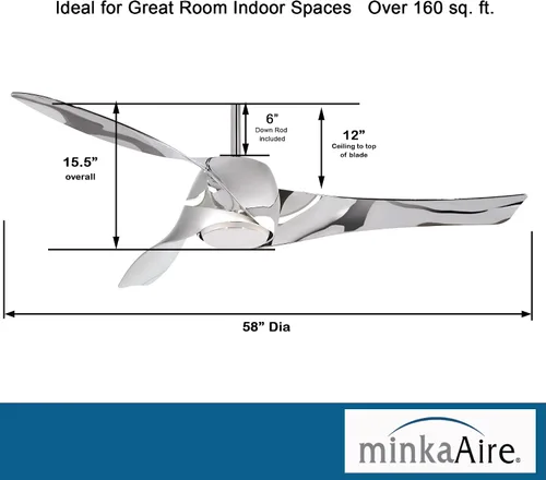 Vista 3 de MINKA-AIRE F803DL-LN Artemis Ventilador de techo LED de 3 paletas de 58 pulgadas con acabado de níquel líquido con cristal de ópalo grabado