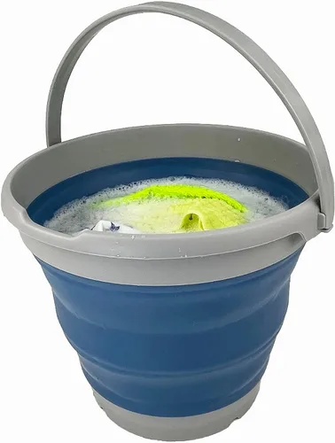 Vista 5 de SAMMART Cubo de plástico plegable de 10 L (2.6 galones), bañera redonda plegable con asa, cubo de pesca portátil, cubo de agua, ahorro desplegable