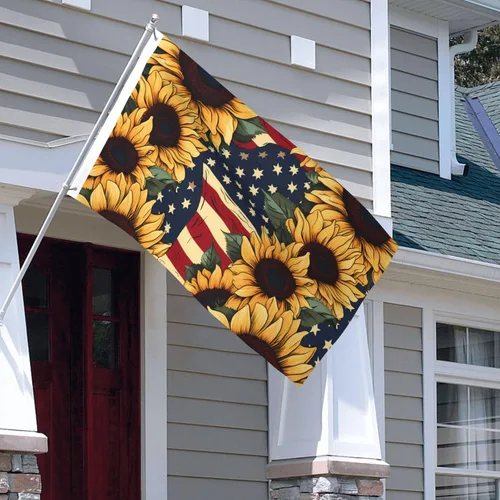 Vista 6 de Bandera estadounidense en la pared impresa de doble cara de 3 x 5 pies, bandera de felicitación del día nacional para jardín, patio, casa