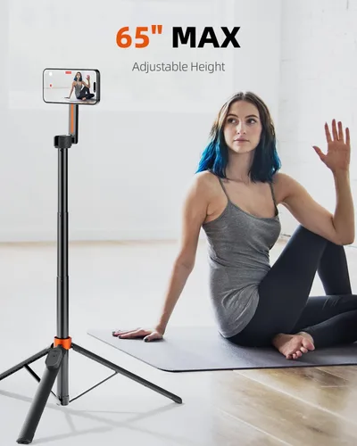 Vista 3 de TODI Trípode magnético de 65" para iPhone con control remoto, palo de selfie para iPhone Magsafe, soporte de trípode para teléfono celular