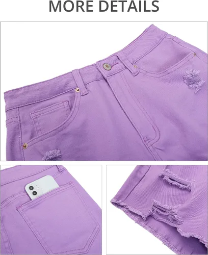 Vista 6 de GRAPENT Pantalones cortos de mezclilla elásticos y rasgados de cintura alta para mujer
