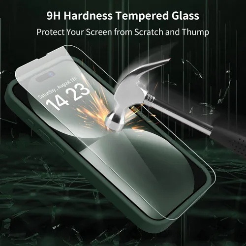 Vista 6 de bicol Funda para iPhone 15 Pro con protector de pantalla, protección mejorada del lente de la cámara, funda protectora de silicona líquida suave