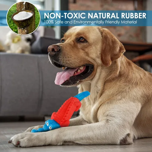 Vista 5 de petizer Juguetes masticables para perros que no chirrian para masticadores agresivos, juguete resistente de nailon y goma para perros con sabor a