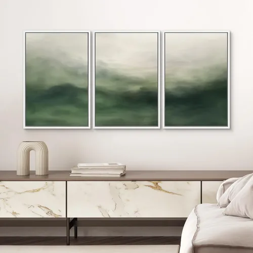 Vista 366 de SIGNWIN Lienzo enmarcado para pared, juego de arte neutro de bosque brumoso, ilustraciones en tono tierra, arte moderno, decorativo, bohemio