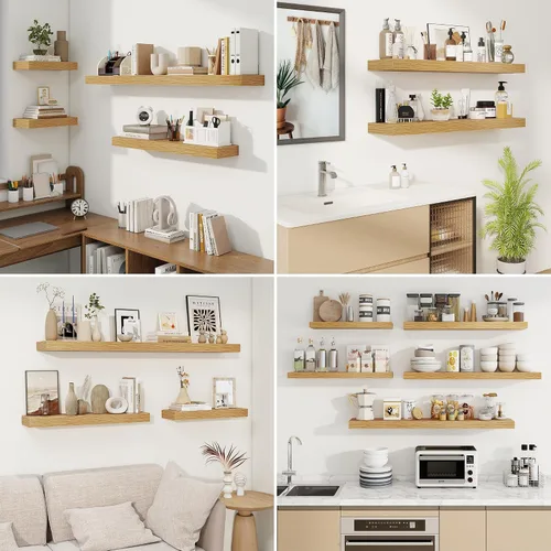 Vista 7 de fuqing Estantes flotantes para pared, estante flotante de madera montado en la pared con soportes invisibles para sala de estar, baño, dormitorio