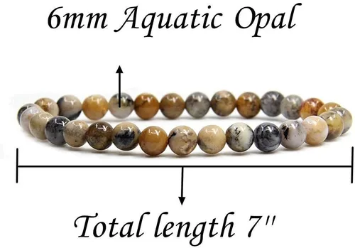 Vista 2 de Pulsera elástica de cuentas redondas de piedras semipreciosas de 0.236 in, unisex de 7 pulgadas