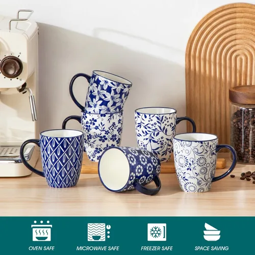 Vista 4 de vancasso SELENE Juego de 6 Tazas de Café, 12 Oz Tazas de Café de Porcelana con Asa, Taza de Té de Cerámica para Capuchino, Latte, Té, Cacao