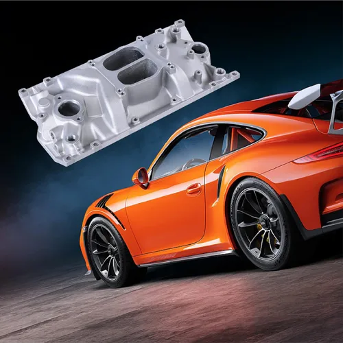 Vista 2 de Colector de admisión de aluminio satinado de doble plano compatible con SBC Small Block Chevy 1996-2002 Vortec 350