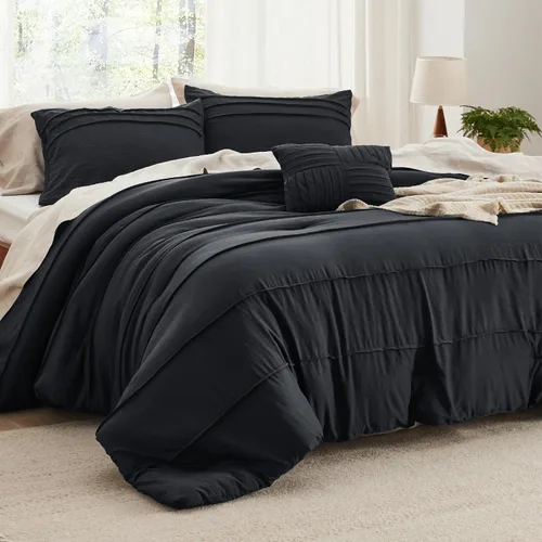 Vista 23 de Bedsure - Juego de edredón individual de 3 piezas, beige bohemio, plisado