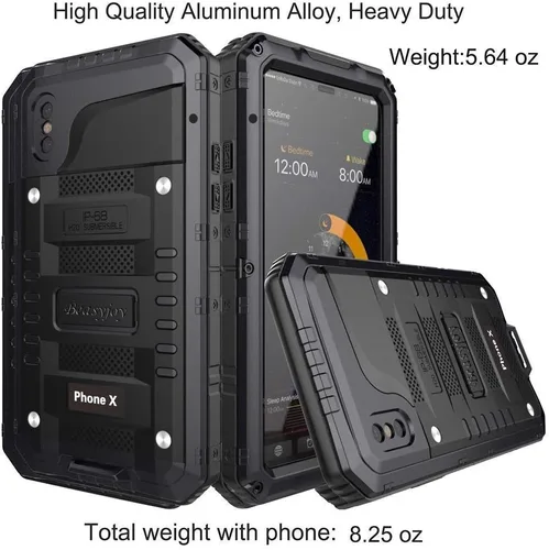 Vista 3 de Beasyjoy Funda de metal para iPhone Xs iPhone X/10, resistente al agua, resistente, protección de cuerpo completo, a prueba de golpes, resistente