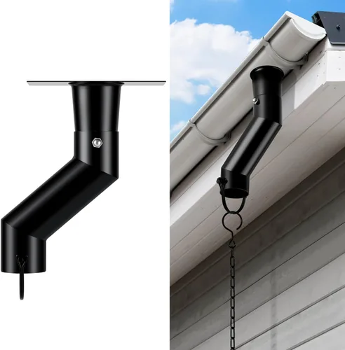 Vista 9 de Paquete de 2 adaptadores de canaleta de cadena de lluvia, traje de instalación negro para salida de canalón Bent Black-2 Pack