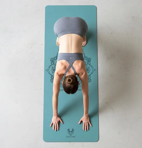 Vista 6 de Esterilla de yoga premium de 0.177 in de grosor, antideslizante, con correa, tapete de ejercicio para yoga, pilates profesional, base de goma