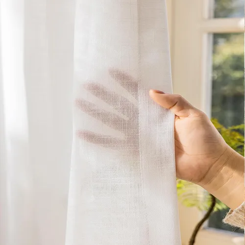 Vista 3 de Cortinas traslúcidas con textura de lino blanco de 54 pulgadas de largo, juego de 2 paneles de cortinas semitransparentes para sala de estar
