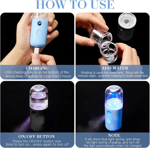Vista 5 de Honoson 2 Nano Vaporizador Facial Portátil Nano Mister para Extensiones de Pestañas Recargable por USB 1 oz Aparato de Cuidado de la Piel Mano