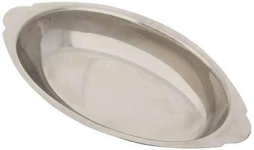 Vista 4 de Winco Plato para gratinar ovalado de acero inoxidable, 8 onzas Ideal para gratinados, cazuelas, acompañamientos y servicio de horno a mesa
