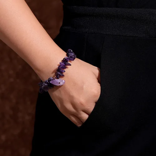 Vista 5 de Jewever Chip Reiki - Pulsera de cristal de cuarzo rosa con amatista cruda para mujer, cristales curativos y piedras preciosas para yoga, meditación