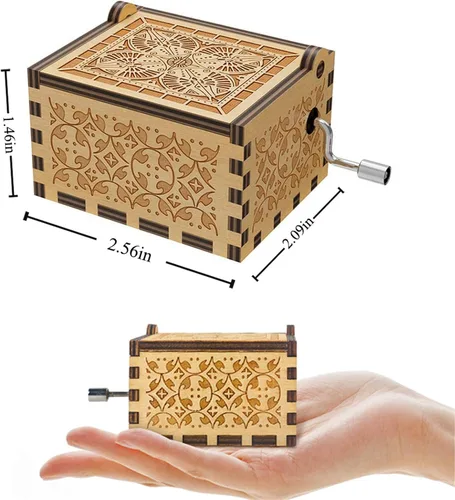 Vista 4 de BOOB Caja de música de madera con manivela grabada You are My Sunshine, regalo para hija de papá, mini caja de música de color girasol para Navidad