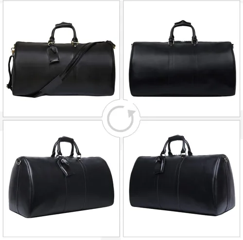 Vista 11 de Leathario Bolsa de viaje de cuero genuino para el fin de semana de la noche para los hombres, equipaje de mano, Negro-S, Pequeña, Vintage
