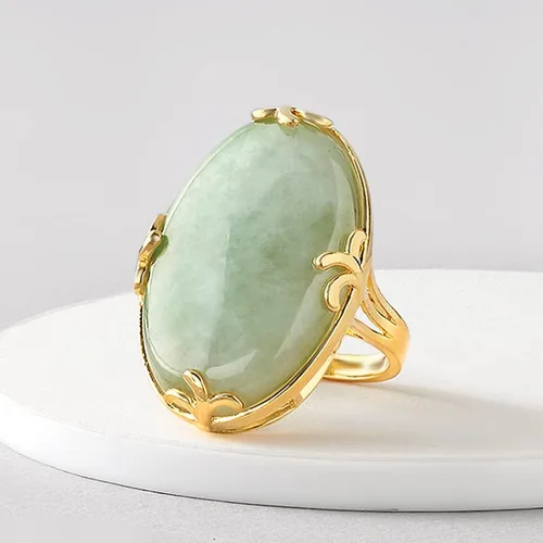 Vista 5 de Ross-Simons Anillo de jade en oro de 18 quilates sobre plata esterlina