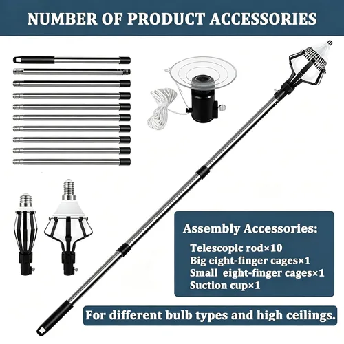 Vista 4 de Light Bulb Changer Pole Kit, 3 Grippers with Extendable Rod