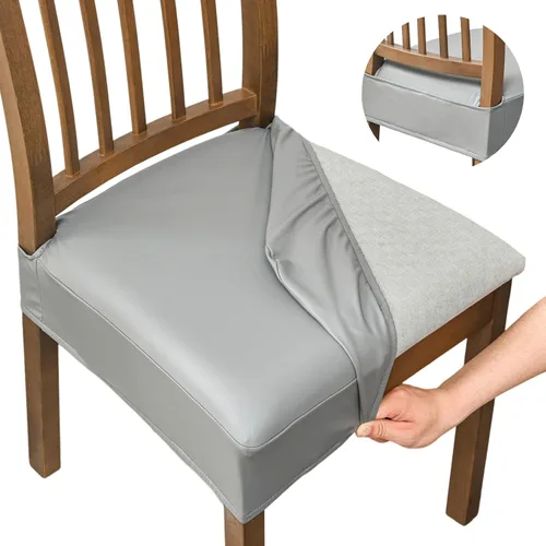 Vista 11 de NILUOH Fundas impermeables para sillas de comedor, juego de 2, fundas de asiento de cuero PU para sillas de comedor, fundas deslizables lavables
