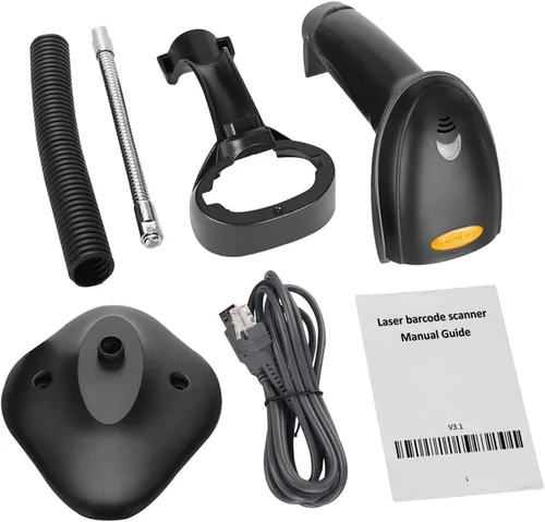 Vista 6 de Esup Escáner de código de barras con soporte Escáner de código de barras USB Lector de código de barras láser de mano con soporte ajustable