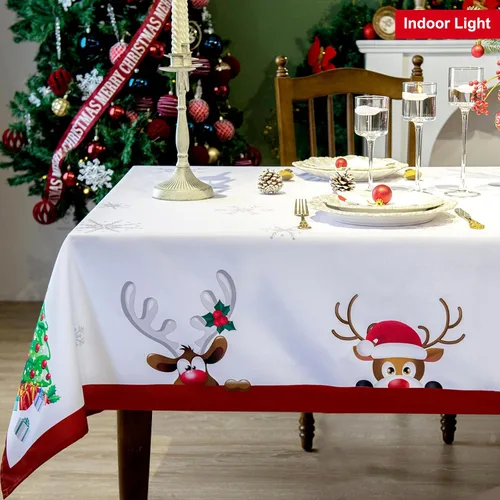 Vista 7 de Mantel Rectangular de Navidad - 52x70 pulgadas - Resistente al Agua, Estampado Decorativo de Fiestas de Fin de Año, Mantel Oblongo de Tela Dibujos