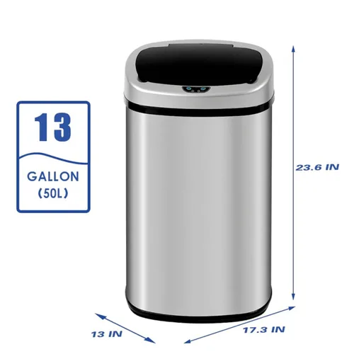 Vista 2 de Bote de basura automático de 13 galones, cubo de basura de cocina con tapa, estilo moderno, sin tacto, de alta capacidad, de acero inoxidable