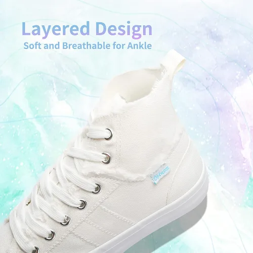 Vista 6 de Obtaom Zapatos de lona para mujer y hombre, zapatos de lona lavados a media pantorrilla, zapatos casuales de lona con cordones