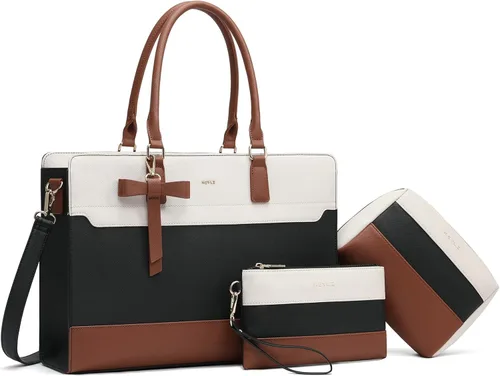 Vista 9 de Keyli 3 unids bolsa para laptop para mujer, 15.6 pulgadas, cuero trabajo, trabajo, oficina, oficina, maletín de hombro