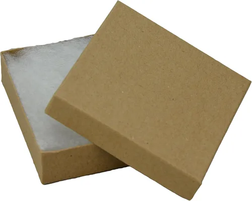 Vista 3 de Kraft reciclado rellena de algodón caja de joyería # 33(caja de 100) 3.5" x 3.5" x 1