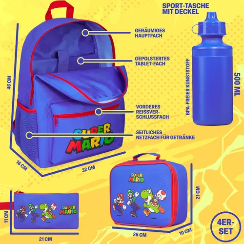 Vista 3 de Get Trend Super Mario Boys Backpack 4 Piece Set