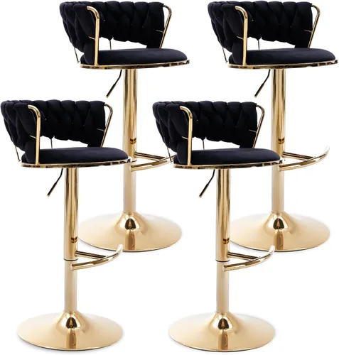 Vista 17 de Juego de 2 taburetes de bar de terciopelo giratorios con base de metal dorado, taburetes de bar modernos de altura de mostrador para cocina, pub