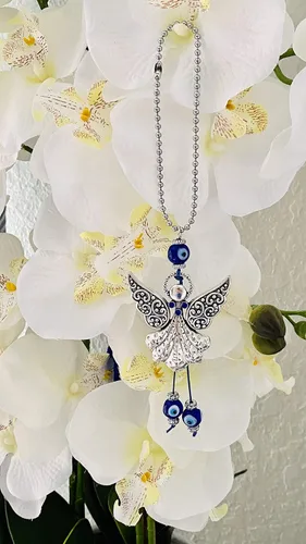 Vista 6 de LUCKBOOSTIUM Hermoso adorno colgante de ángel con cristal azul y mal de ojo, dijes de buena suerte, llaves del hogar, bolso, bolsas y accesorios