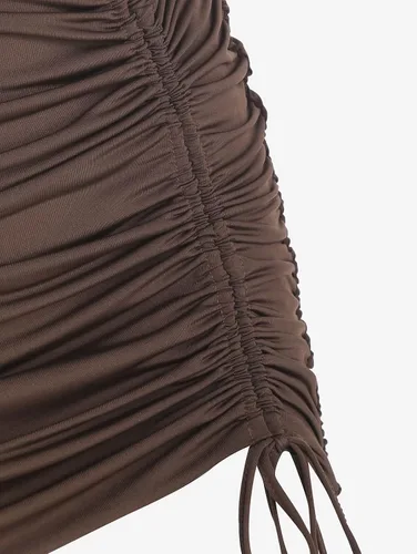 Vista 4 de ZAFUL Minivestido ajustado sin mangas para mujer, con tirantes cruzados, con corte fruncido, entallado y entallado (café oscuro, talla M), Café