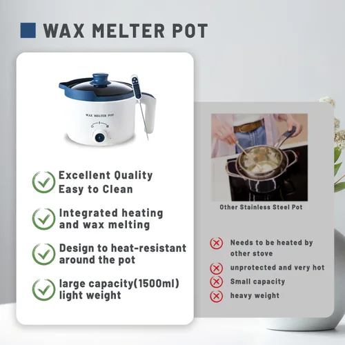 Vista 3 de KQU - Olla de cera con termómetro, derretidor eléctrico de cera para hacer velas con boquilla de 1.5 cuartos de galón, juego de olla doble pequeña