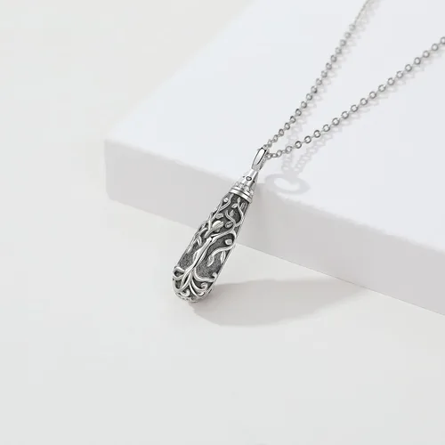 Vista 130 de Collar con colgante de urna de cenizas de cremación y árbol de la vida para mujer, plata de ley US1