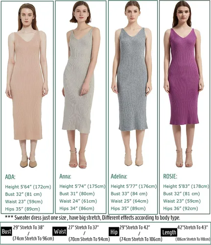 Vista 5 de RZIV Vestido de suéter sin mangas para mujer, de punto, delgado, con cuello en V, ajustado, elástico, ajustado
