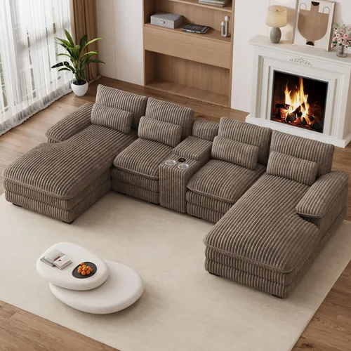Vista 19 de Sofá Seccional Sofá Nube en Forma de U de 124" Sofás Modulares Esponjosos Sofá Nube para Sala de Estar de Gran Tamaño Moderno Conjunto de Sofá