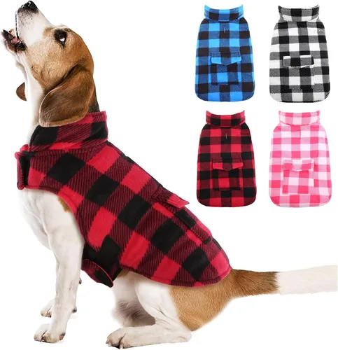 Vista 9 de Kuoser Abrigo de invierno para perro, chaqueta de forro polar resistente al viento, estilo británico, a cuadros, chaleco para clima frío