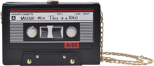 Vista 10 de QZUnique Bolso de hombro en forma de cinta con grabador de radio PU Crossbody bolso de noche retro para mujer, bolso de mano