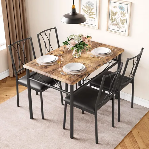 Vista 11 de Juego de mesa de comedor para 2, mesa de cocina con 2 sillas tapizadas, juego de mesa de comedor de cocina de 3 piezas de madera para apartamento