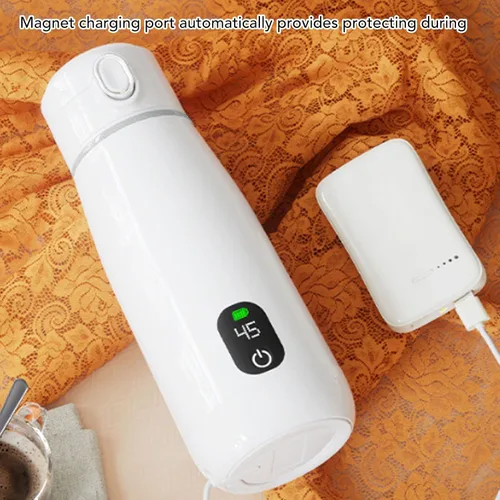 Vista 5 de AUNMAS Hervidor eléctrico portátil de viaje, calentador de agua de acero inoxidable con carga USB caldera de agua caliente inalámbrica para acampar
