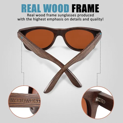Vista 5 de WOODWORD Gafas de sol polarizadas de madera para hombres y mujeres gafas de sol de madera de bambú con funda