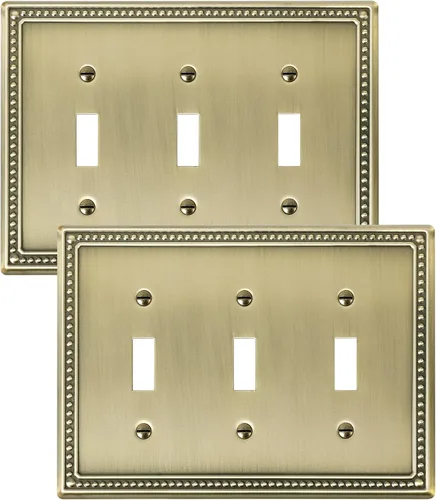 Vista 15 de Paquete de 2 Placas de Cubierta Combinadas para Interruptor de Palanca/Dúplex, Placa de Cubierta de Enchufe de Pared de Metal de Latón Antiguo