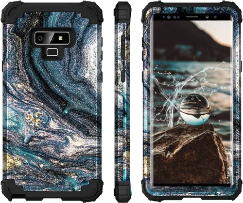 Vista 3 de Funda para Galaxy Note 9, funda de teléfono resistente de mármol para hombres y niños, 3 en 1, policarbonato duro y silicona suave de doble capa